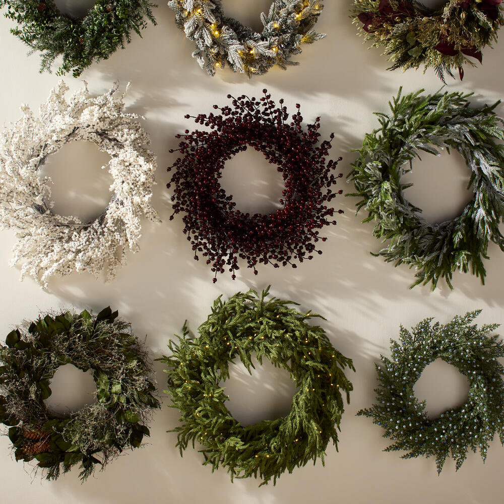 Natural Preserved Green Salal Leaves, Cedar, Caspia, and Pinecones Wreath