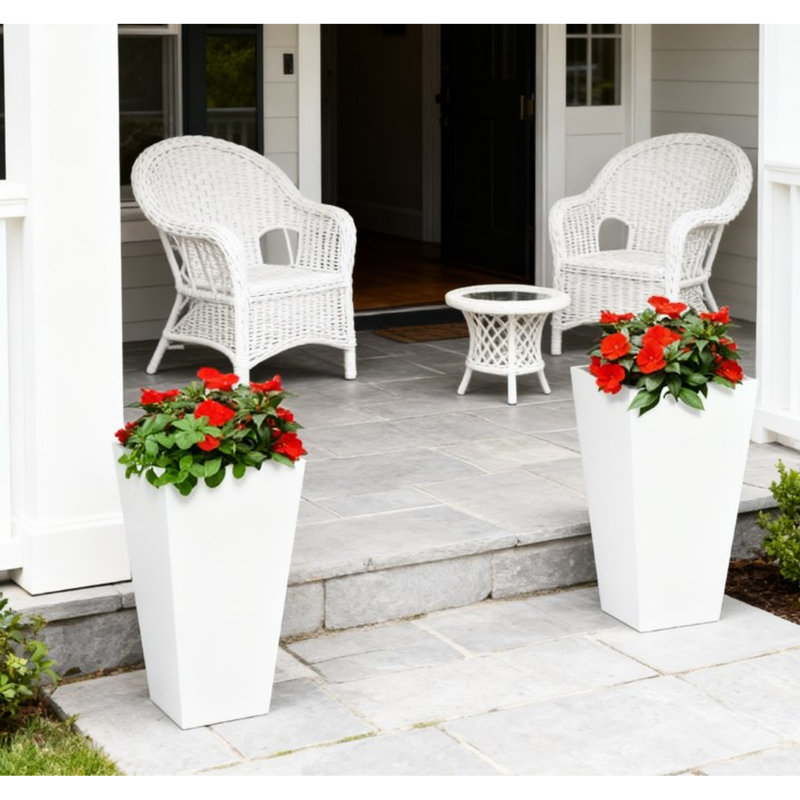 Deux pots de fleurs pour la décoration intérieure et extérieure, jardinières avec trous de drainage inférieurs empilables, espaces de bureau appropriés, paquet de 2 blanc, design, différents thèmes de pelouse idéaux