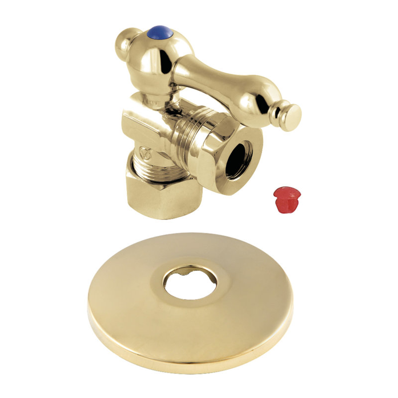 Kingston Brass 5/8-Inch OD Comp x 1/2 or 7/16-Inch Slip Joint Quarter-Turn Angle Stop Valve with Flange, Polished Brass