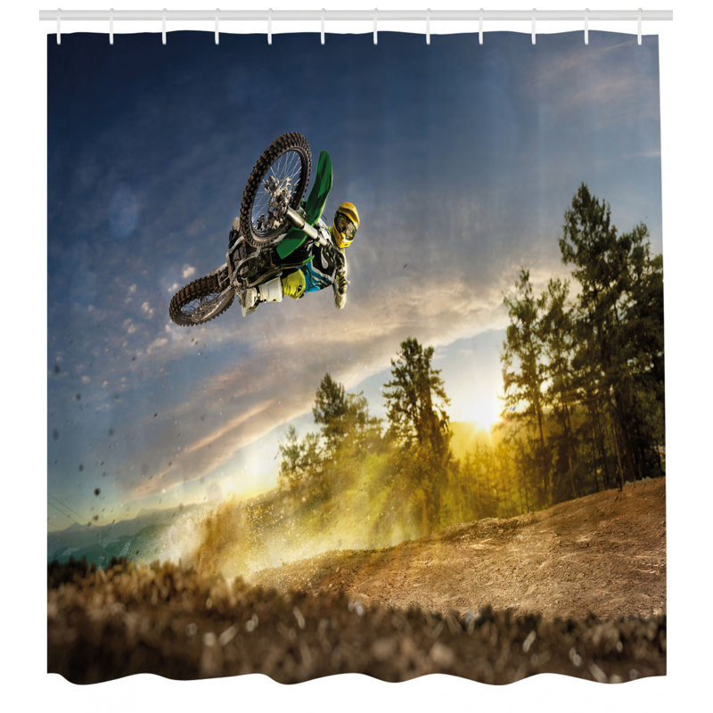 Extreme Sports Motocross Shower Curtain with Hooks
