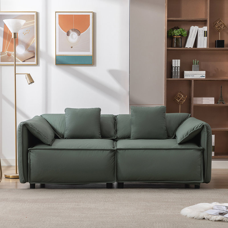 Caleal 77.21'' Upholstered Sofa, Green Microfiber/Microsuede