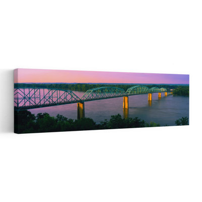Usa, Missouri, High Angle View Of Railroad Track Bridge Route 54 Over Mississippi River Abstract Contemporary Architecture Forest Wall Art