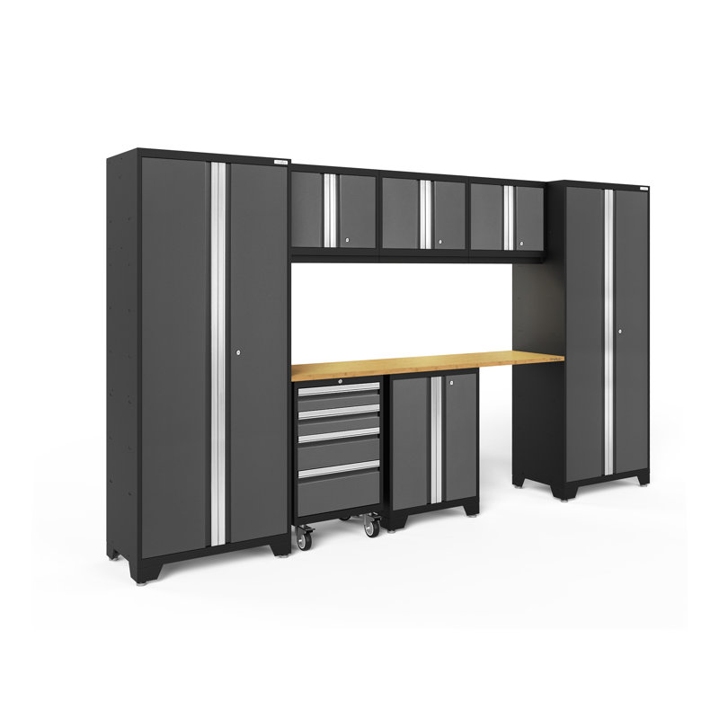 Bold Series 8 Piece Storage Cabinet Set, Bamboo, Gray