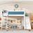 Twin Loft Bed with Storage Shelves and Wardrobe, Solid Wood Loft Beds with Detachable Slide and Ladders, No Spring Box Needed, Blue and White-2023270912-2023270915