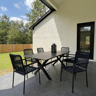 Reno All-black Modern Outdoor Patio Rope Chairs - No Assembly, Quick Dry