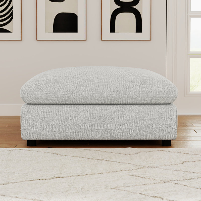 Nuccio 38.6" Wide Oversize Minimalist Chenille Soft-Upholstered Square Standard Ottoman, Cream