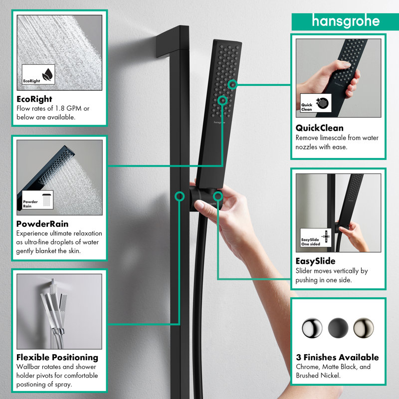 hansgrohe Pulsify E Wallbar Set 100 3-Jet 24", 1.75 GPM, Matte Black, 1.75 GPM