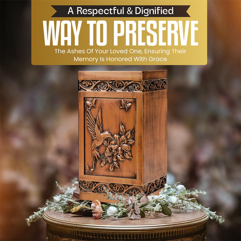 Handcrafted Pine Wood Hummingbird Design Cremation Urn Box