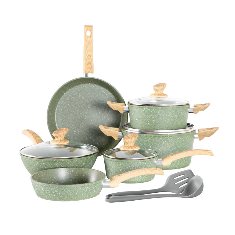 Ensemble de casseroles et de poêles antiadhésives de cuisine 12 pièces Djavad, Vert