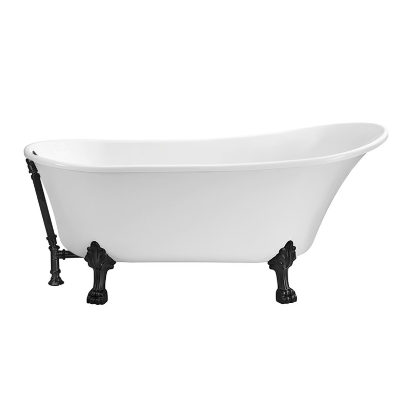 55" Streamline Clawfoot Soaking Acrylic Bathtub, Matte Black, Matte Black