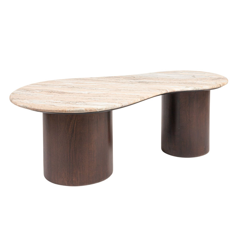 Table basse en marbre et bois de manguier biologique, noyer