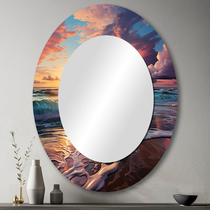 Sunset Horizon II - Miroir décoratif ovale côtier sur métal, 43 po x 33 po