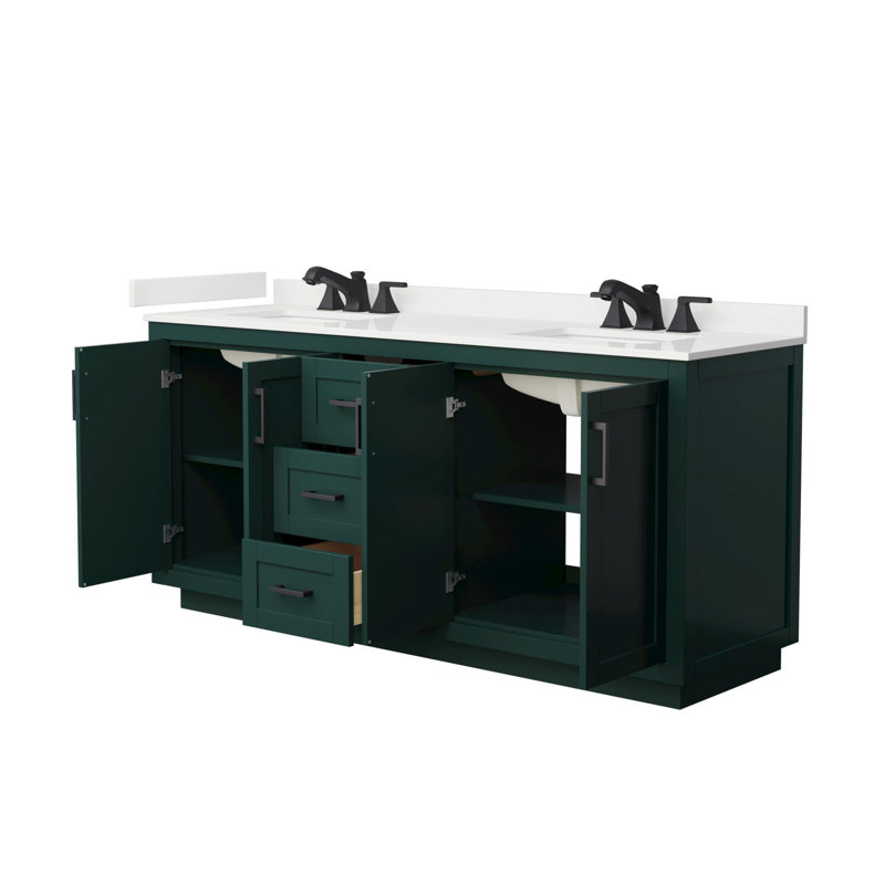 Miranda 72" Freestanding Double Bathroom Vanity with Quartz Top, White Quartz, Green, Matte Black