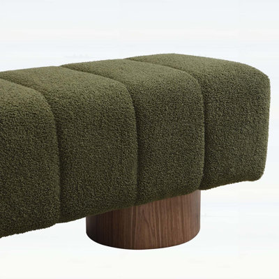 Upholstered Dining Bench for Multi-Use, No-Assembly Required, High-Density Foam, 300 LBS Weight Capacity, Green Boucle Fabric