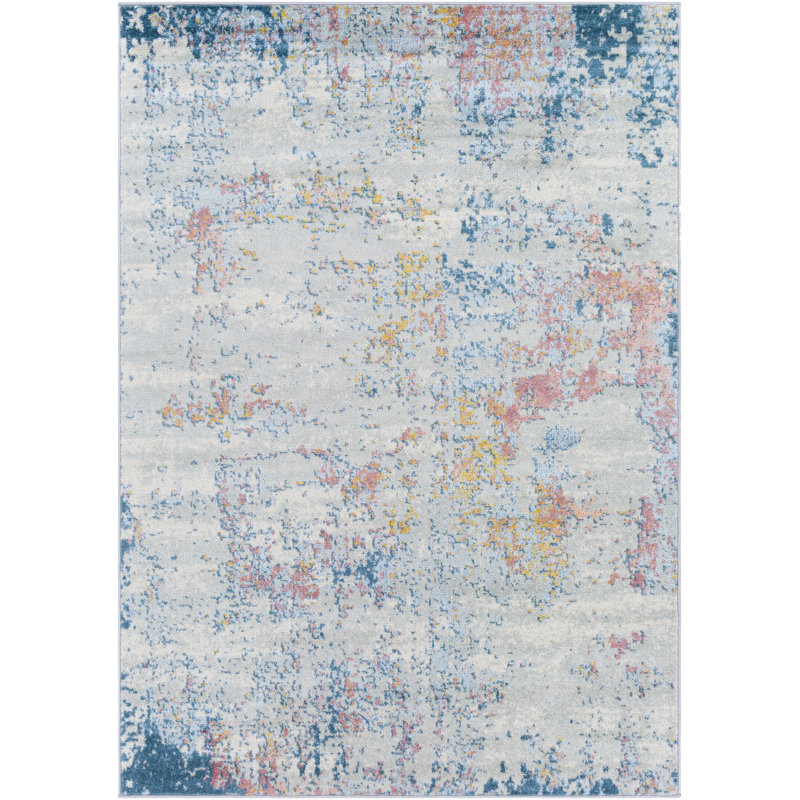 Tapis abstrait bleu turquoise Adler, Rond 7 pi 10 po