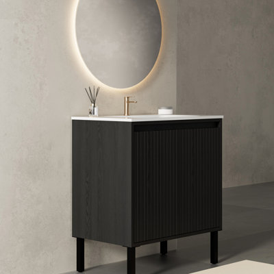 Modern American Style Bathroom Vanity with Vertical Groove Detail, 24/30/36 Inch Freestanding or Wall Hung Vanity with Choice of White Undermount Sink