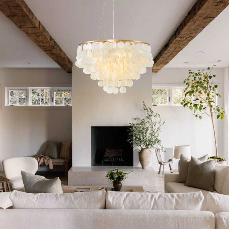 23.6inch Gold Coin-Inspired Shell Height Adjustable Chandelier