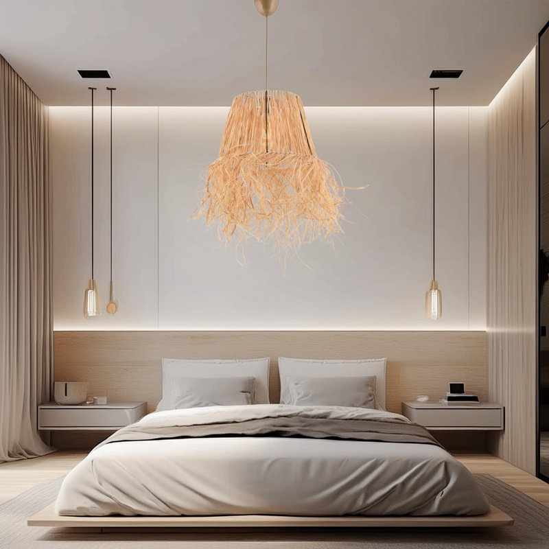 Lustre ajustable en métal avec capuchon en raphia
