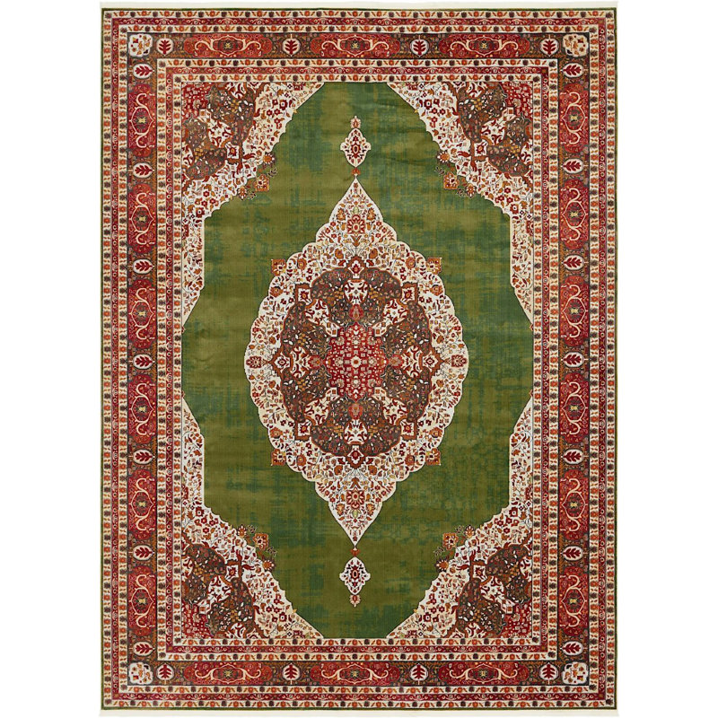 Tapis oriental Folmar, Rectangle 8 pi 4 po x 10 pi, Vert / rouge 