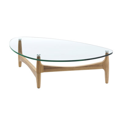 Table basse Ledell en verre trempé transparent avec base naturelle