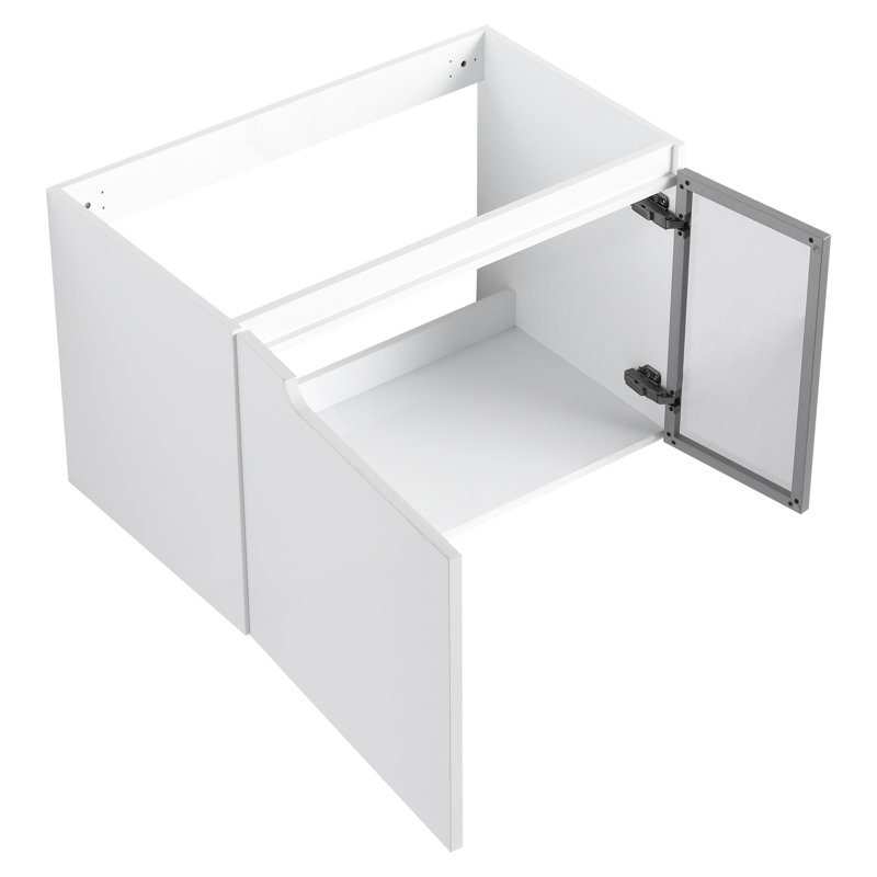 Meuble-lavabo de 30 po avec 2 portes à fermeture en douceur, armoire blanche brillante, demi-porte en verre gris, matériau en contreplaqué, conception flottante, assemblage facile avec double finition, base, look contemporain,