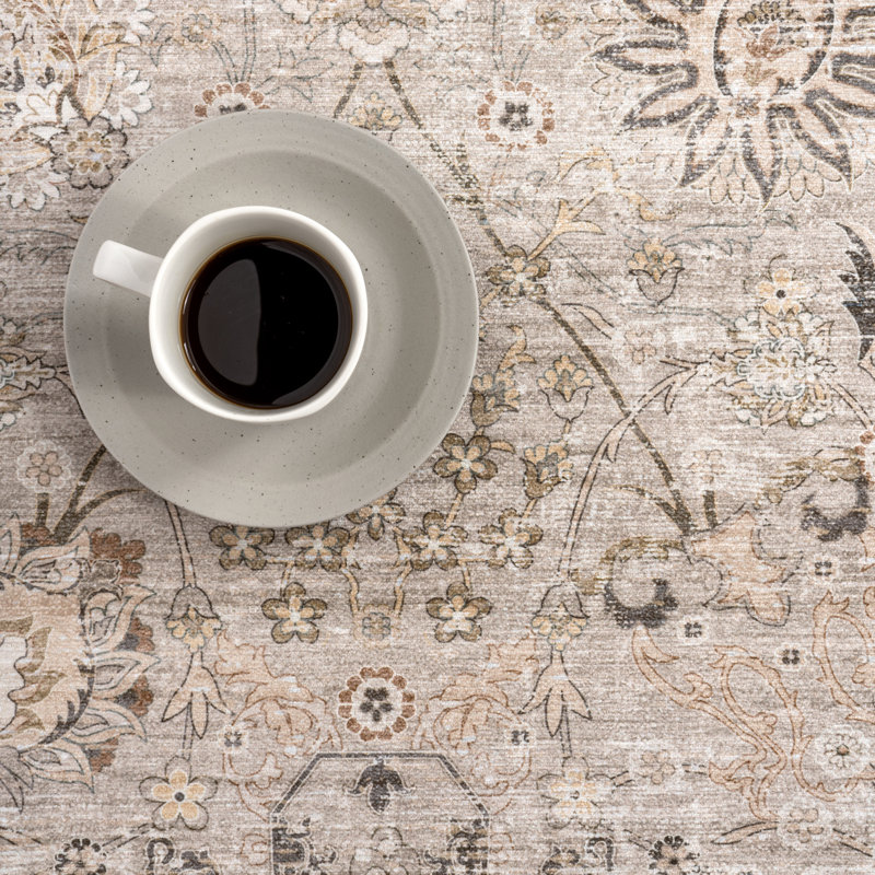 Bayberry Sand Vintage Machine Washable Polyester Area Rug
