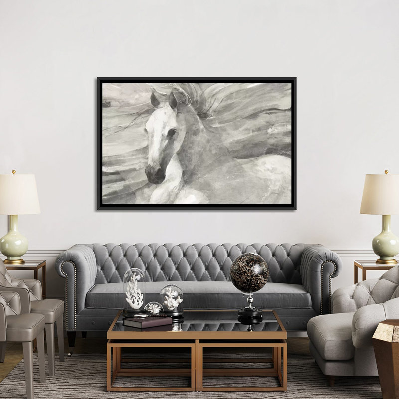 « poseidon neutre », impression sur toile, H 18 po x l 26 po x P 1,5 po, Toile avec cadre noir, Pas de tapis