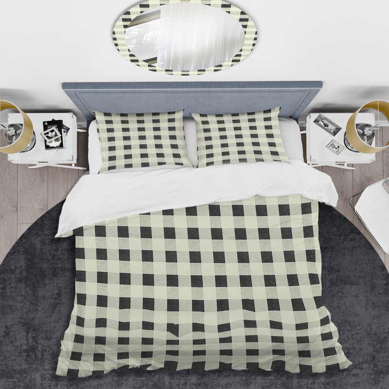 Ensemble de housse de couette moderne noir et blanc Gingham Print I, Housse de couette simple et deux taies décorative