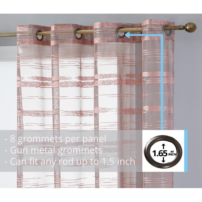 Broadway Striped Sheer Grommet Curtain Panel, 54" W x 54" L, Blush Pink