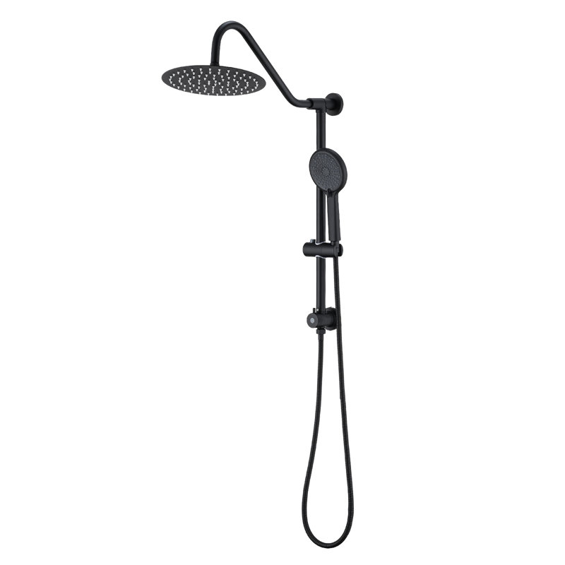 Pommeau de douche effet pluie 25 cm et douchette à main - Noir mat - Fixation murale avec finition anticorrosion