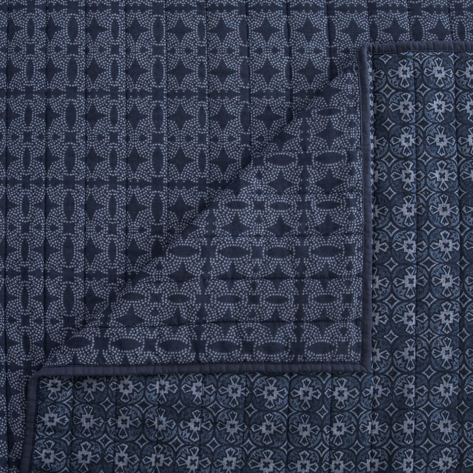 Indigo Cotton Quilt Set, Queen Quilt + 2 Standard Shams