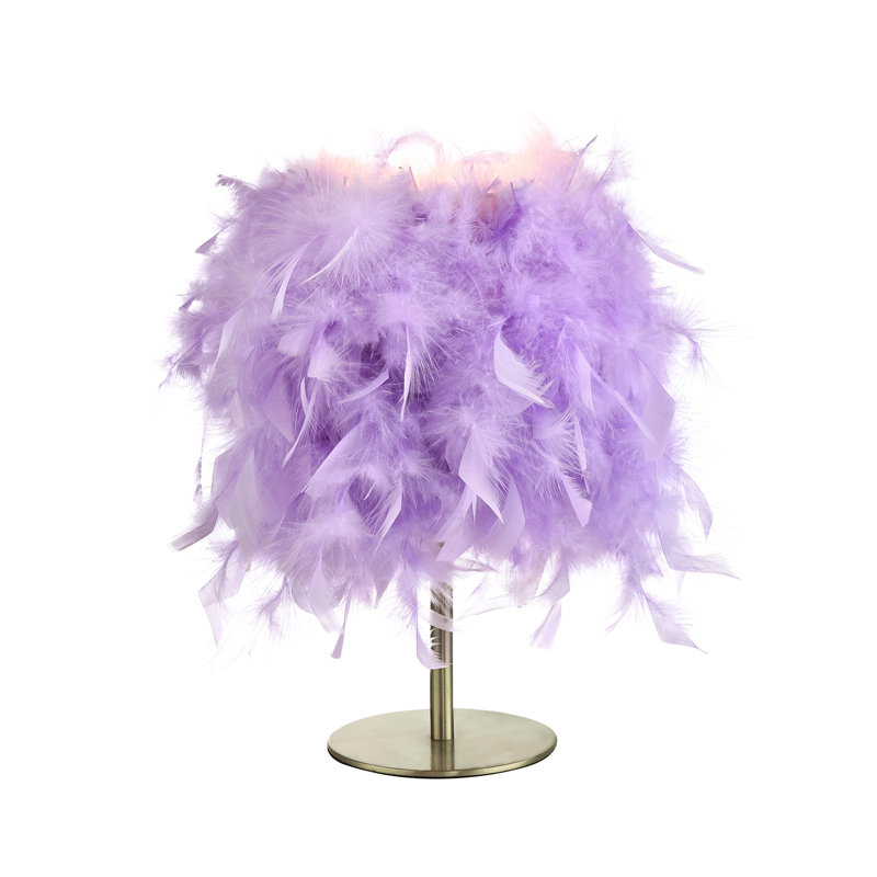Wimmer Modern and Chic Real Feather Table Lamp with Base and Switch, Lilac