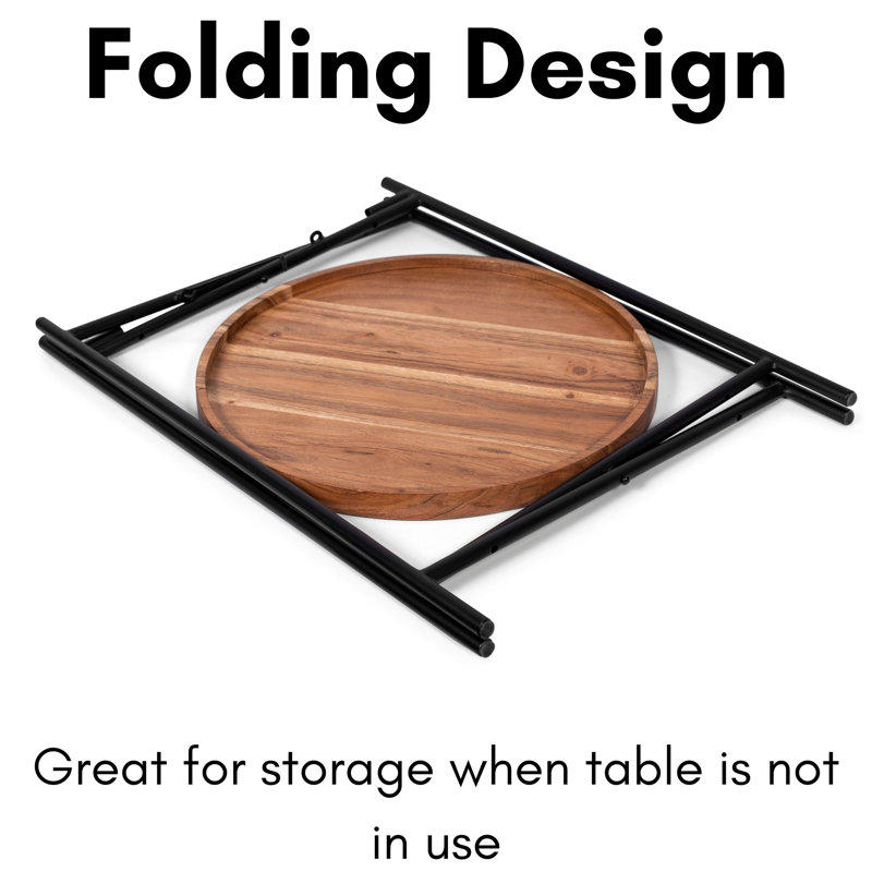 Natural Acacia Folding Side Table with Removable Tray