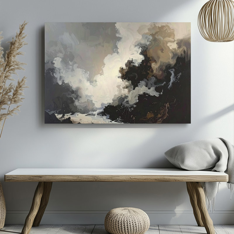 Toile, art mural, éthéré, fumée, toile abstraite, taupe foncé et blanc, atmosphère artistique, prêt à accrocher