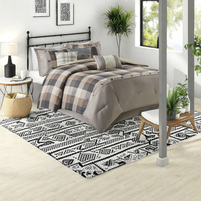 Ensemble de literie très confortable pour très grand lit, chevrons en polyester, style maison de campagne