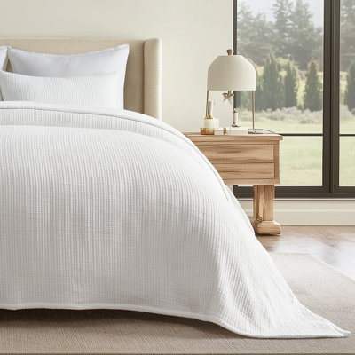 Solid Cotton Gauze Pick-stitch Matelesse Coverlet Bedspread set