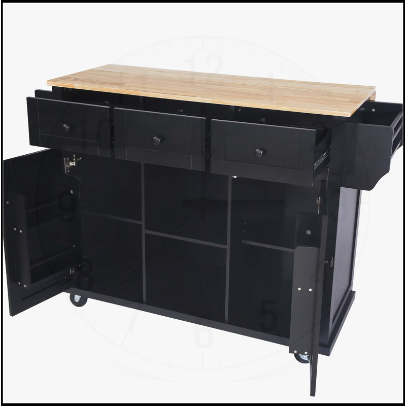 Versatile Kitchen Cart with Drop-Leaf Countertop and Internal Storage, Black