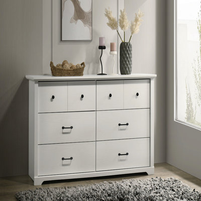 Commode 6 tiroirs l 57 po avec poignées noires