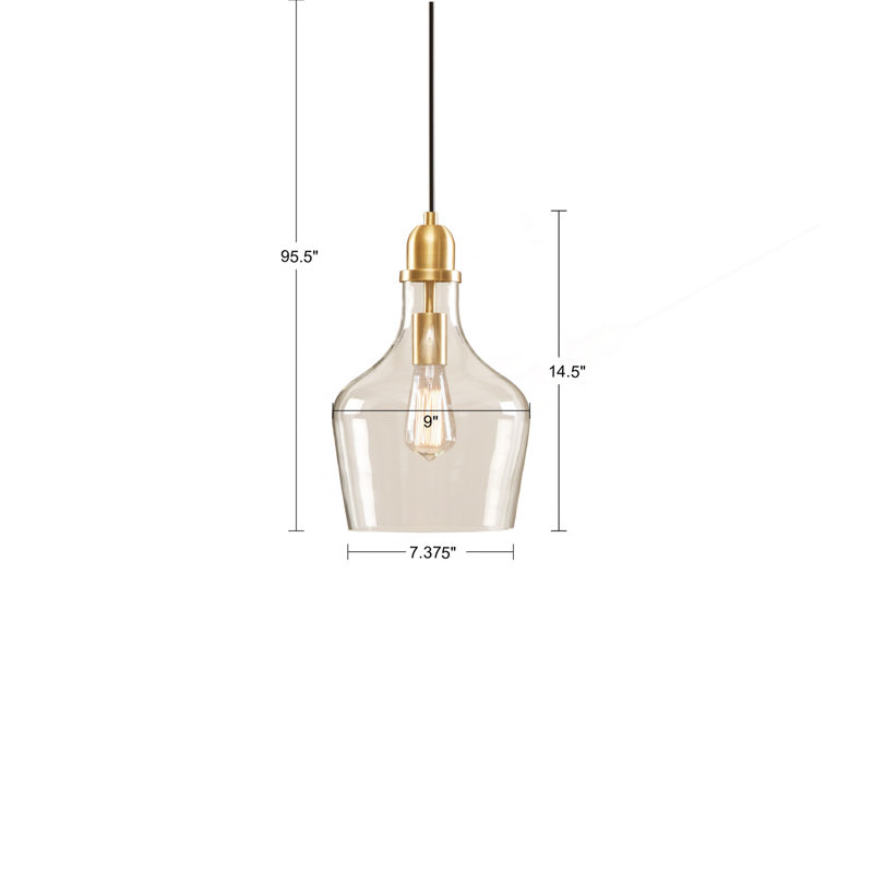 Auburn Bell Shaped Hanging Glass Pendant Light Gold Dia.9", Clear