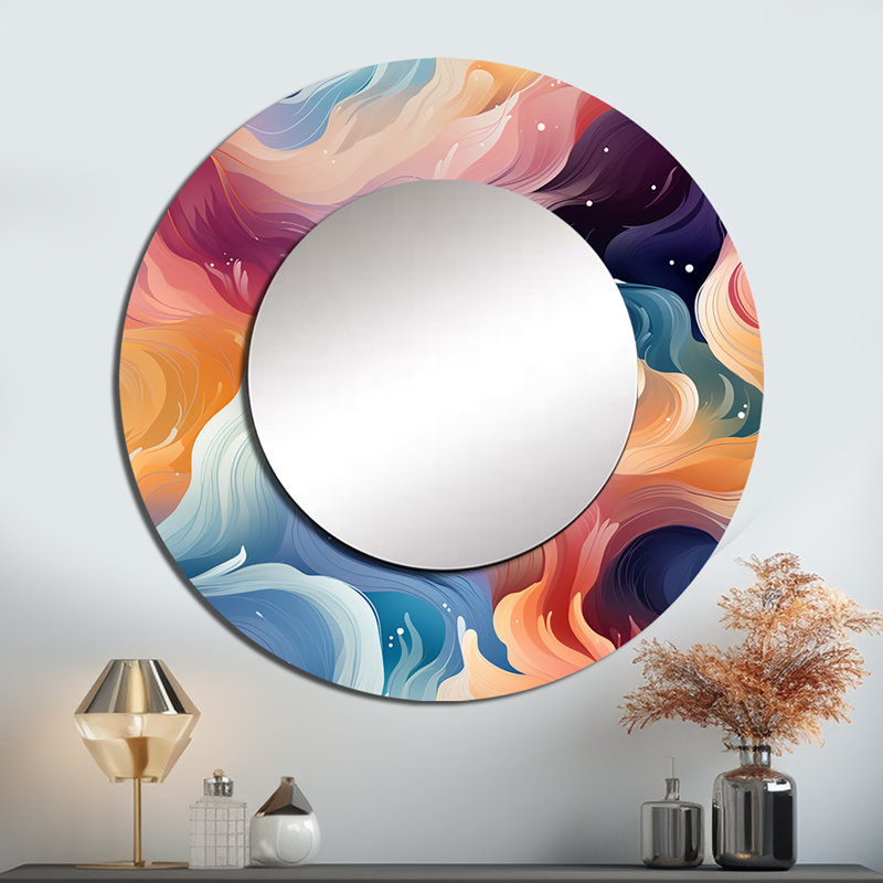 Blue And Purple Celestial Dreams Chevron Pattern - Paisley  Decorative Wall Mirror, Glam Round Mirror, Printed Metal Art