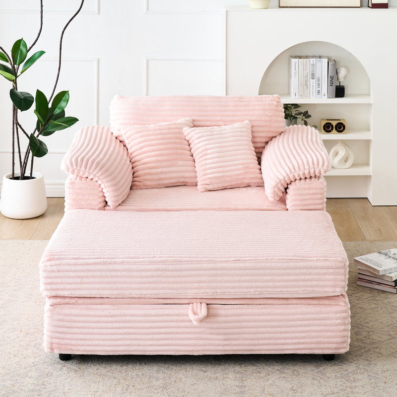 Fauteuil en velours côtelé 48,48 pouces avec tabouret de rangement - rose pour le confort de la chambre à coucher
