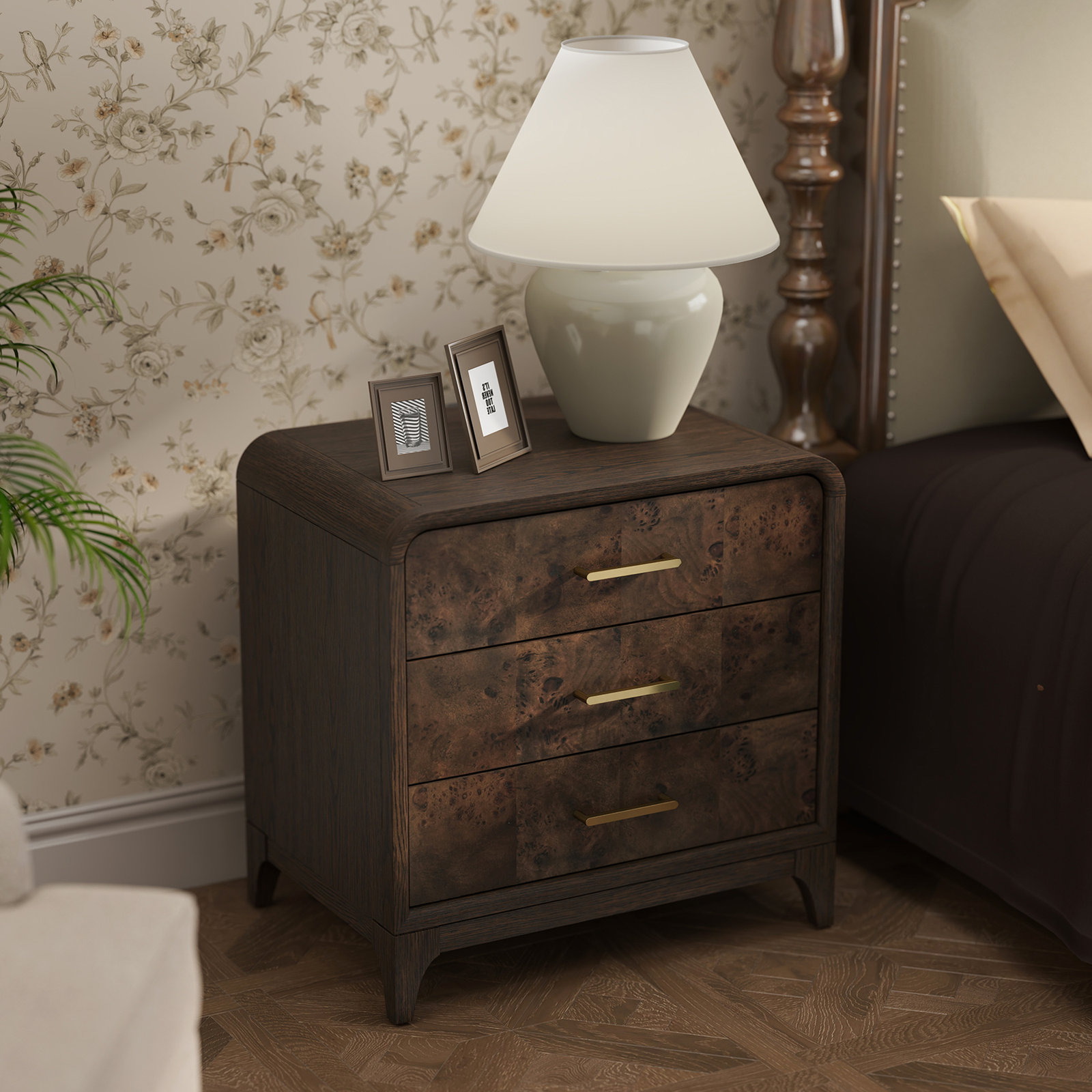 Burl Oak Nightstand, Coffee