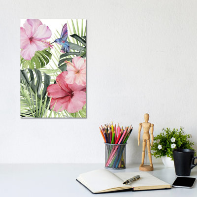 Hibiscus & Hummingbird I 1 Piece Wrapped Canvas Painting