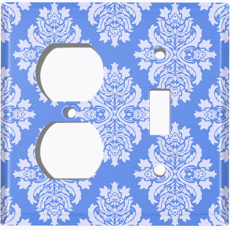 Plaque murale à 2 interrupteurs à bascule damassé bleu pastel Damask, Bleu