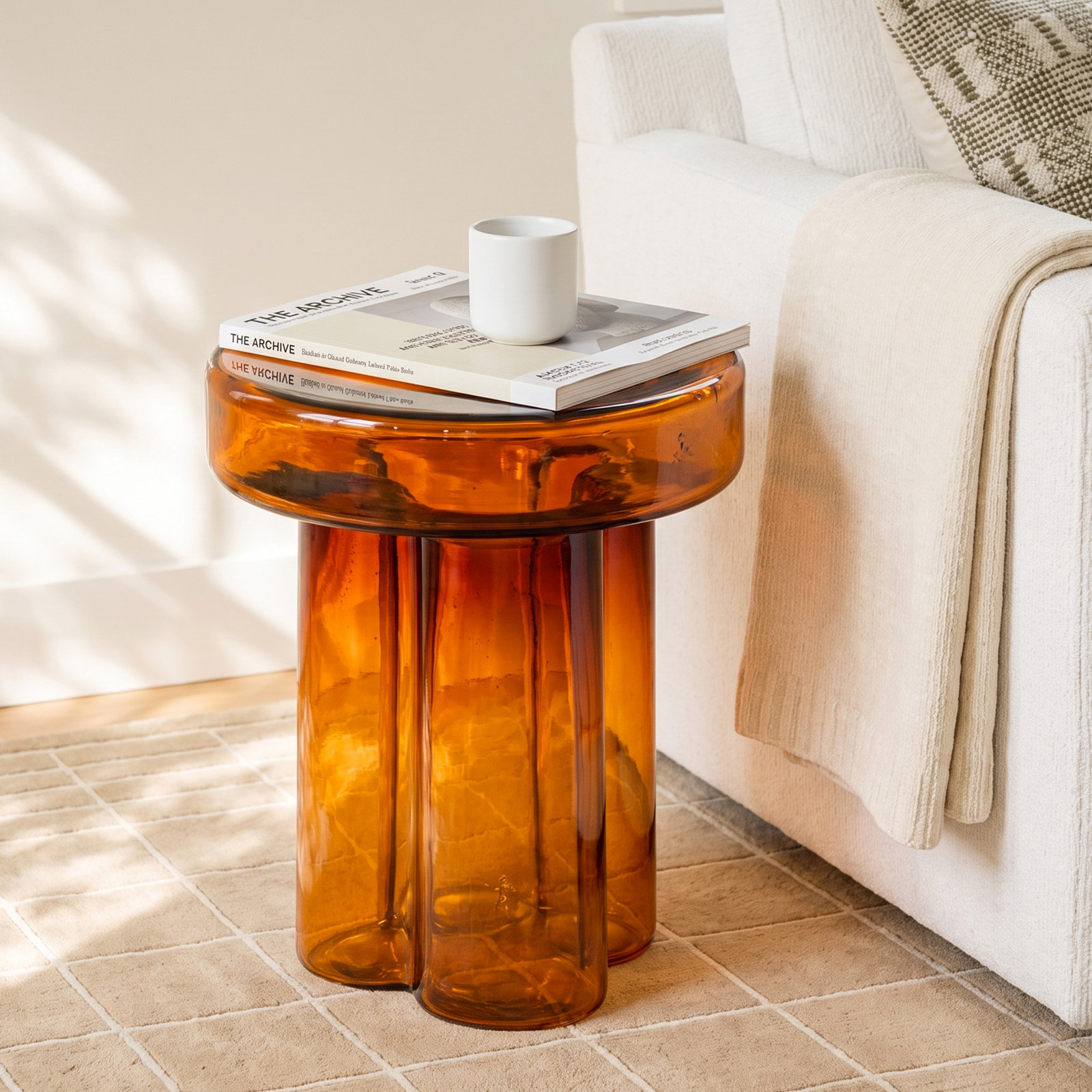 Glass End Table, Amber