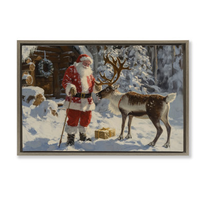Santa with Reindeer Scene Canvas by Imagine It Images