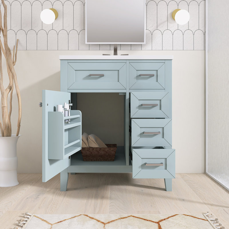 Ensemble de meuble-lavabo autoportant 30 po avec comptoir en céramique 30 po, Vert / nickel