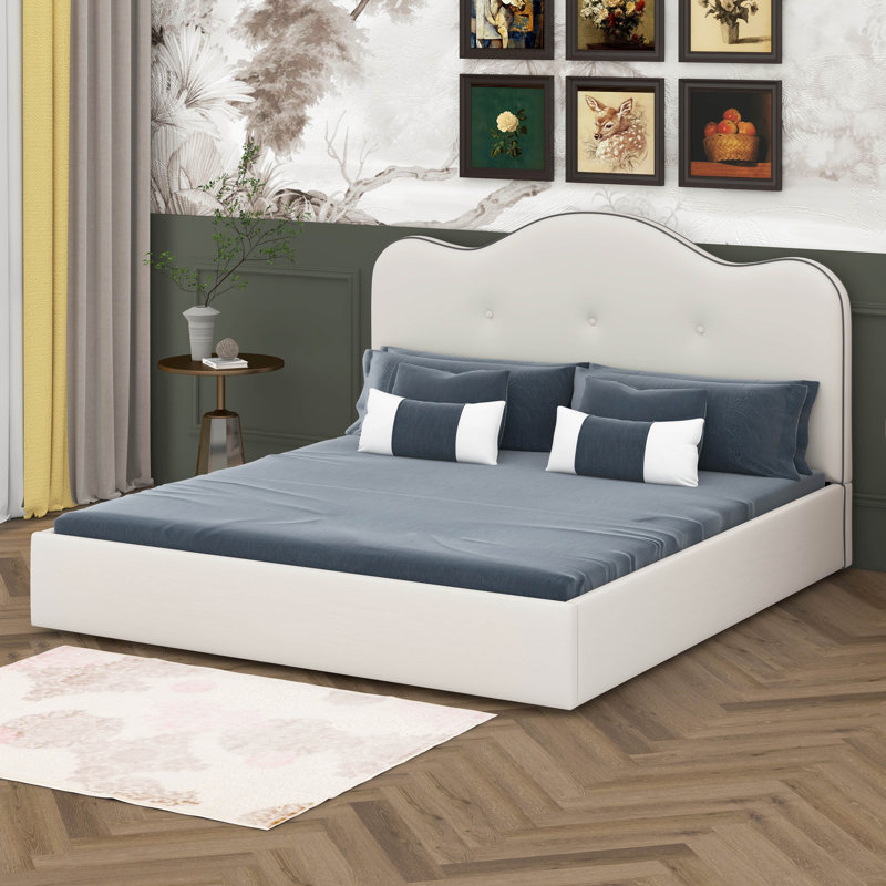 Upholstered Platform Bed, Velvet Cloud Bed Frame, King