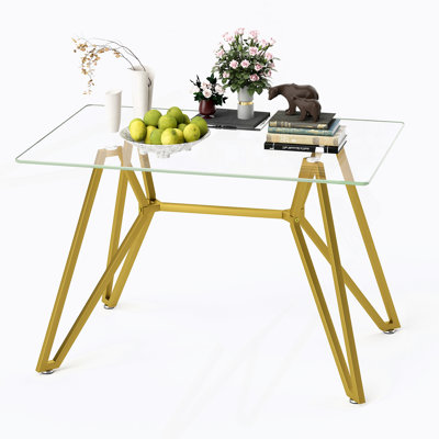 47.3-Inch Rectangular Glass Dining Table, Suitable For 1-6 People, Modern Style Home Kitchen Dining Table, Equipped With Sturdy Metal Table Legs,Suitable For Dining Room,Living Rooms