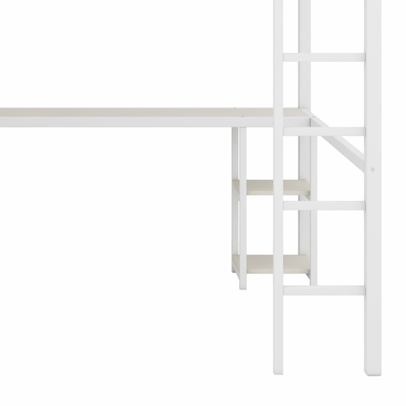 Structure de lit mezzanine avec garde-robe intégrée, bureau et tablettes de rangement